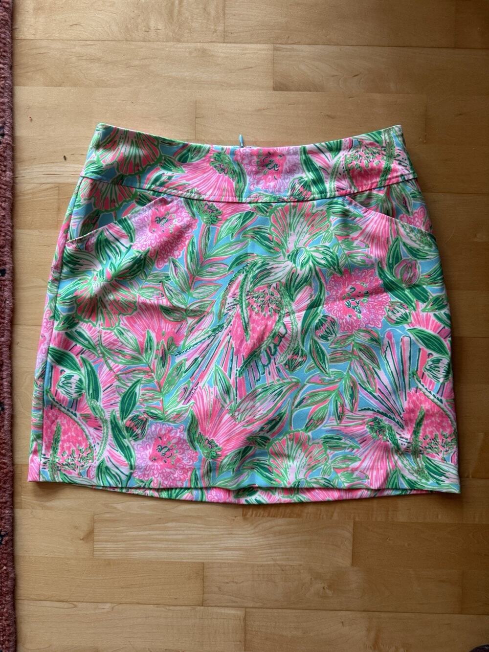 Lilly Pulitzer Jonas Skort Blue Horizon Coming In Hot Pink Green Leaves Print 10